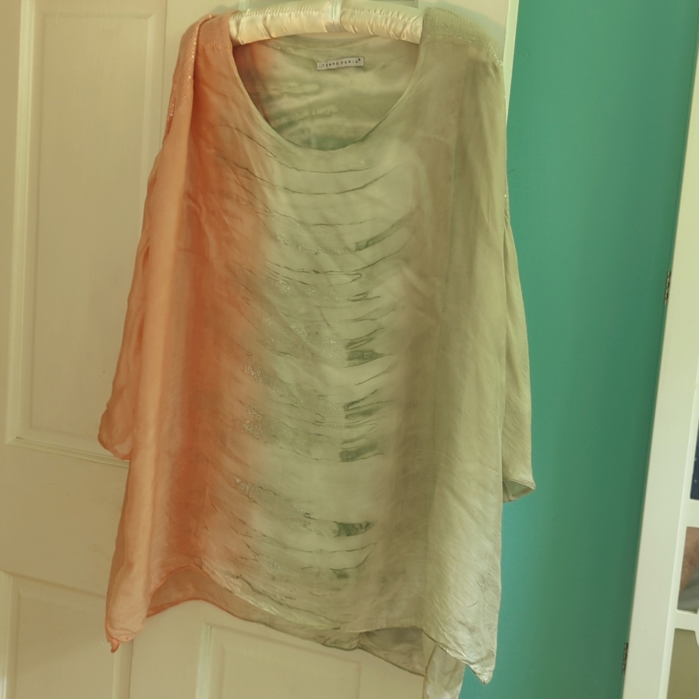 Tempo Paris Sheer Ombre Silk Blouse in Peach and Cream